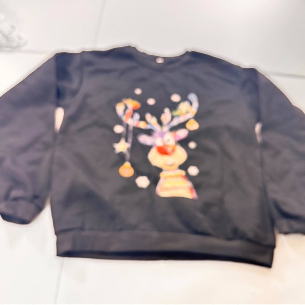 Black Reindeer Christmas Crewneck Sweatshirt Fun Holiday Festive Ugly Sweater